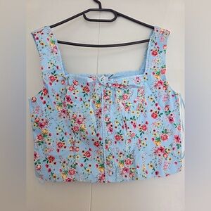 Fashion Nova Light Blue Floral Square-Neck Tank